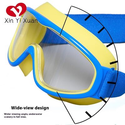 New style children's frame swimming goggles with headbands. Large frame silicone swimming glasses. Colorful electroplated waterproof and anti-fog goggles.