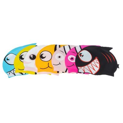 children's swimming caps Stylish Silicone Swim Cap: Cute Cartoon Fish/Shark Design, Comfortable Fit & Waterproof Protection