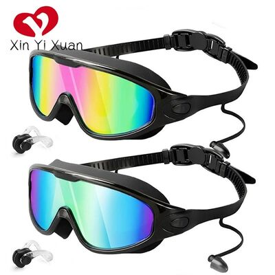 Adult swimming goggles, silicone integrated earplugs, waterproof fog-proof swimming glasses, cross-border European and American nearsightedness, customized OEM/ODM large-frame swimming goggles